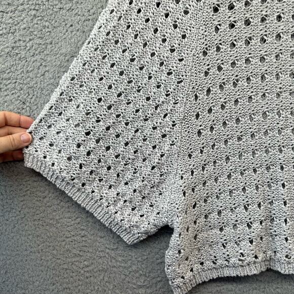 BCBG MAXAZRIA Open Knit Short Sleeve Sweater XS Gray Boho Beachy Summer Top - Picture 4 of 9